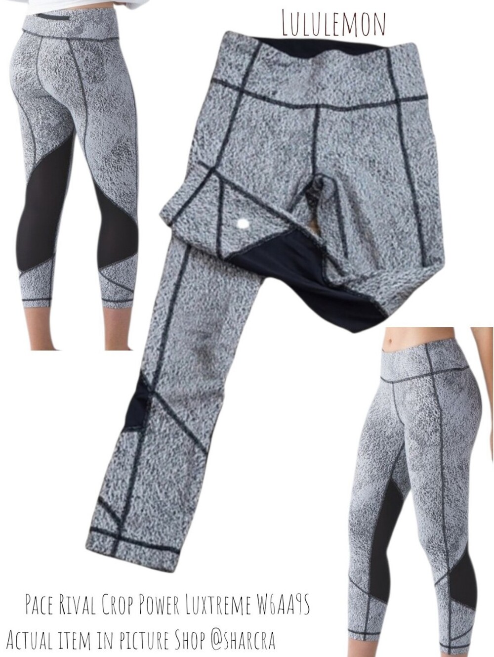 Lululemon Women's Pace Rival Crop Power Luxtreme Leggings W6AA9S White & Black 2